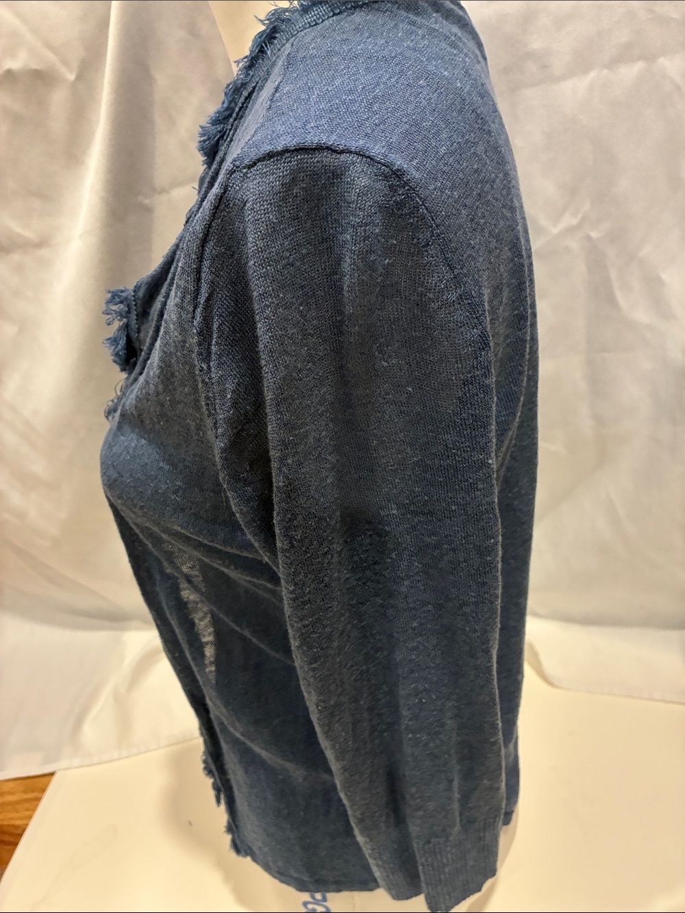 NIC+ZOE Cardigan Frayed-Trim Open Front Cardigan - Blue Linen/ Viscose Blend MED - Picture 7 of 15